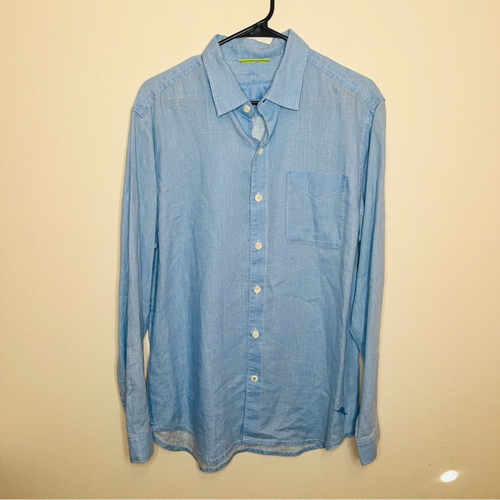 Tommy Bahama Light Blue Linen Casual Button Down Shirt